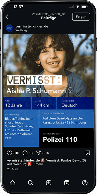 Initiative Vermisste Kinder auf Instagram